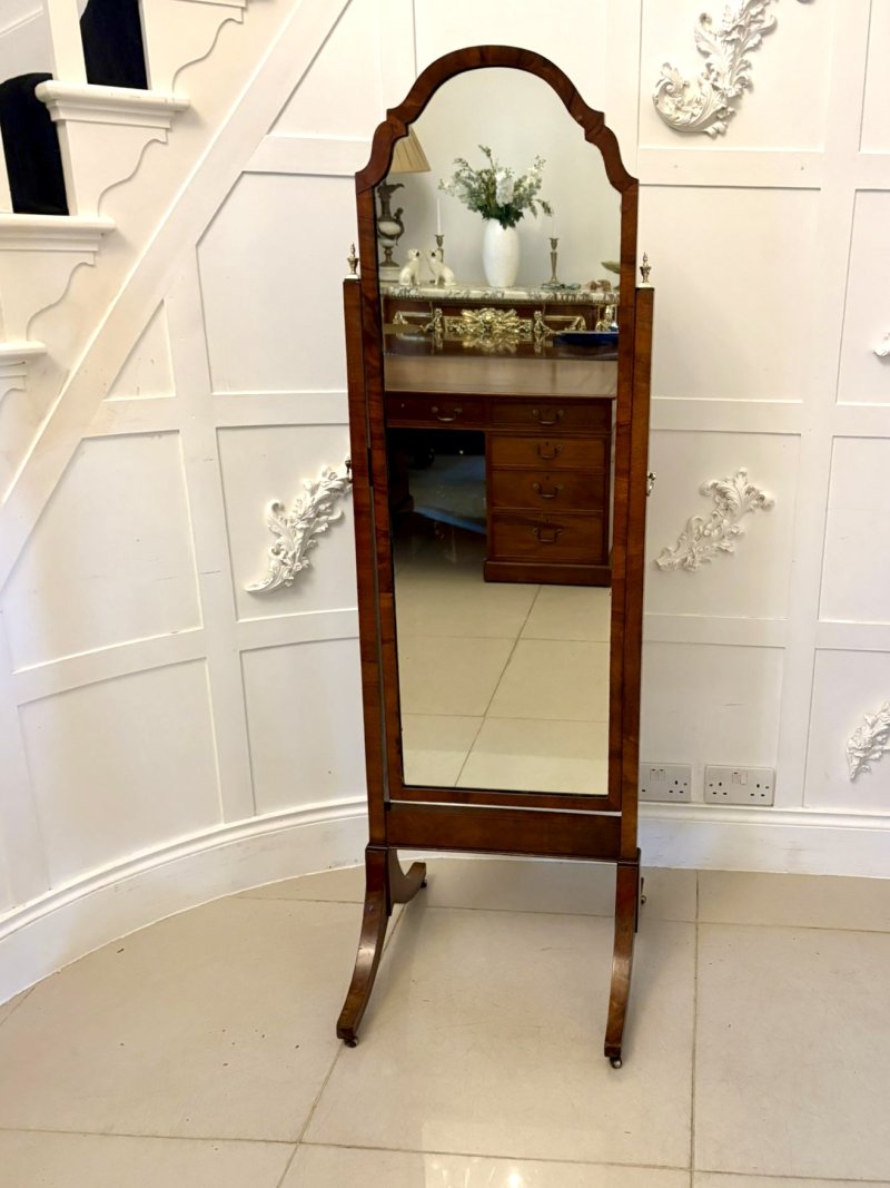 Fine Quality Antique Walnut Cheval Mirror